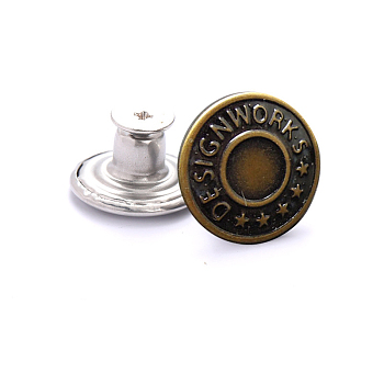 Alloy Button Pins for Jeans, Nautical Buttons, Garment Accessories, Round, Word, 17mm