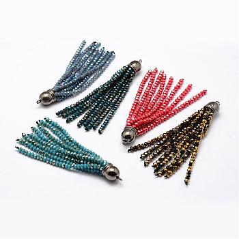 Electroplate Faceted Glass Bead Tassel Big Pendants, with Brass Findings, Mixed Color, 71x9mm, Hole: 1.5mm