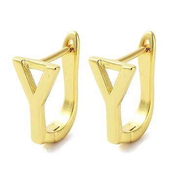 Brass Letter Stud Earrings for Women, Lead Free & Cadmium Free, Real 18K Gold Plated, Letter Y, 15.5x8mm