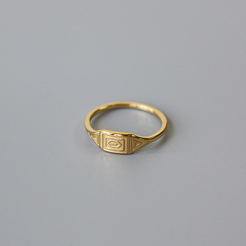 304 Stainless Steel Finger Rings, Golden, Rectangle, US Size 6(16.5mm)