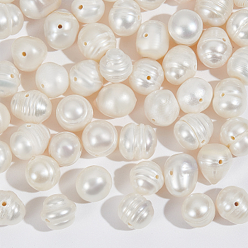 1 Strand Natural Cultured Freshwater Pearl Beads Strands, Grooved Potato, Creamy White, 6.5~7mm, Hole: 0.8mm, about 49~54pcs/strand, 13.19''(33.5cm)