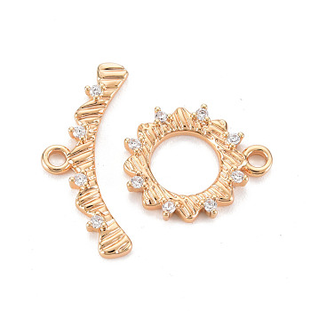 Brass Micro Pave Clear Cubic Zirconia Toggle Clasps, Nickel Free, Ring, Real 18K Gold Plated, Ring: 17x14x2mm, Hole: 2mm, Bar: 24.5x10x2mm, hole: 2mm
