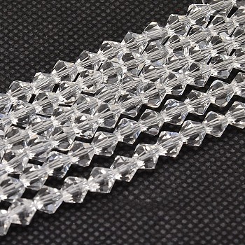 Imitate Austrian Crystal Bicone Glass Beads Strands, Grade AA, Faceted, Clear, 6x6mm, Hole: 1mm, about 50pcs/strand, 10.5 inch