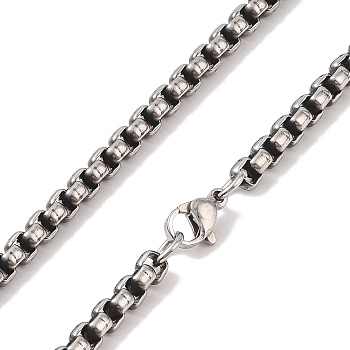 304 Stainless Steel Box Chain Necklaces, Antique Silver, 23.62 inch(60cm), Link: 4x4x4mm