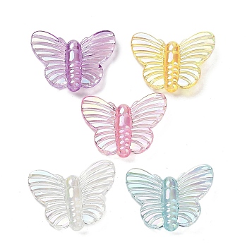 UV Plating Rainbow Iridescent Acrylic Beads, Butterfly, Mixed Color, 20.5x27x6mm, Hole: 2mm