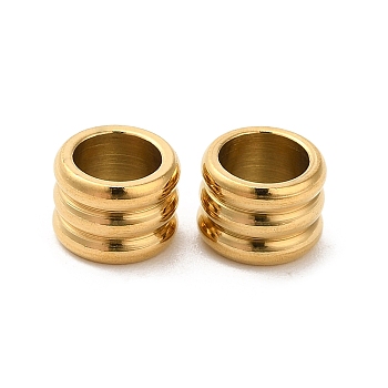 304 Stainless Steel European Beads, Large Hole Beads, Grooved Beads, Column, Real 18K Gold Plated, 6x4.5mm, Hole: 4mm
