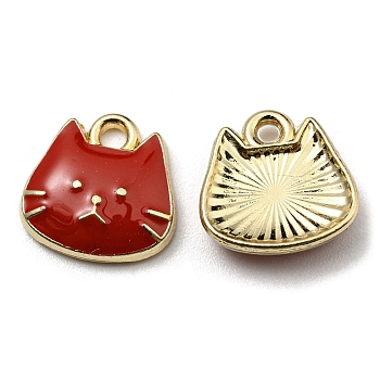 Golden Plated Alloy Charms, with Enamel, Cadmium Free & Nickel Free & Lead Free, Cat Shape Charms, Red, 11x11x3mm, Hole: 1.6mm