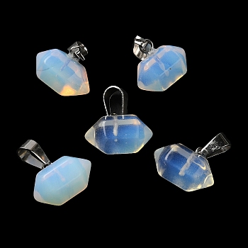 Opalite Pointed Pendants, Faceted Bullet Charms, with Platinum Tone Iron Snap on Bails, 12.5~13x15.5~17x9~10mm, Hole: 7x3.5mm