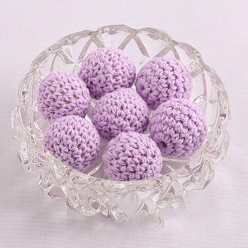 Handmade Woolen Macrame Wooden Pom Pom Ball Beads, for Baby Teether Jewelry Beads DIY Necklace Bracelet, Plum, 16mm