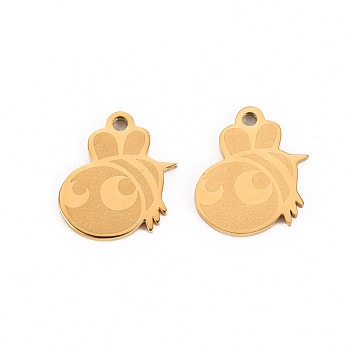 304 Stainless Steel Charms, Laser Cut, Bee, Real 14K Gold Plated, 12x10x1mm, Hole: 1.2mm