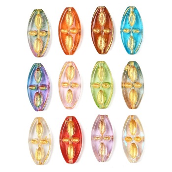 Baking Paint and Golden Metal Enlaced Glass Beads, Oval, Mixed Color, 20x9.5x3.7mm, Hole: 1mm