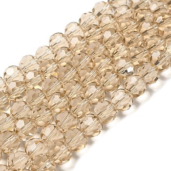 Transparent Glass Beads, Faceted(32 Facets), Round, BurlyWood, 8mm, Hole: 1mm, about 72pcs/strand, 20.67 inch(52.5cm)
