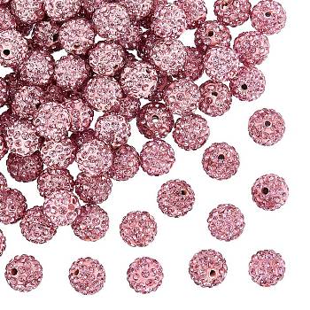 Pave Disco Ball Beads, Polymer Clay Rhinestone Beads, Round, Light Rose, 10mm, Hole: 1.5mm