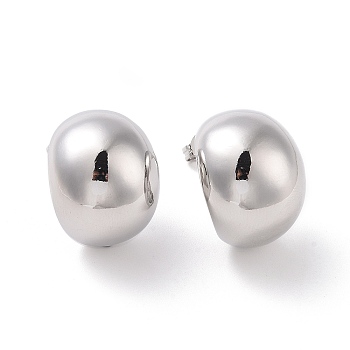 Brass Half Round Stud Earrings, Half Hoop Earrings for Women, Cadmium Free & Lead Free, Platinum, 25x19.5x16mm, Pin: 0.8mm
