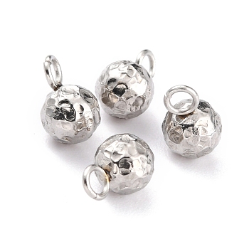 304 Stainless Steel Charms, Round, Textured, Stainless Steel Color, 7.8x5mm, Hole: 1.8mm