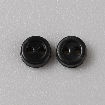 Mini Resin Button, 2-Hole Doll BJD Garment Accessories, Flat Round, Black, 3x1mm, Hole: 0.5mm