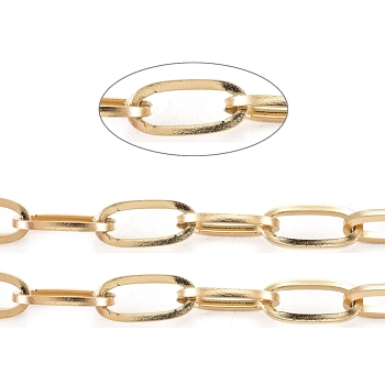 Ion Plating(IP) 304 Stainless Steel Paperclip Chains, Unwelded, with Spool, Real 18K Gold Plated, Link: 12~13x6~6.5x1mm, about 32.8 Feet(10m)/roll