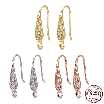 925 Sterling Silver, with Micro Pave Cubic Zirconia Earring Hooks, with 925 Stamp, Mixed Color, 17x3mm, Hole: 1mm, 20 Gauge, Pin: 0.8mm