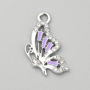 Alloy Enamel Pendants, with Rhinestone, Butterfly Charm, Violet, 25x14.5x2.8mm, Hole: 2.4mm