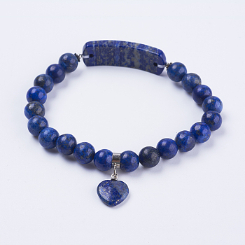 Natural Lapis Lazuli Stretch Bracelets, with Alloy Findings, Heart, 2-3/8 inch(61mm)