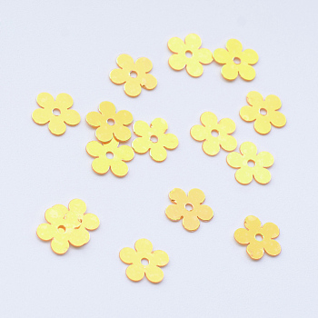 Ornament Accessories Disc Plastic Paillette Beads, Sequins Beads, Flower, Champagne Yellow, 7x7x0.2mm, Hole: 1mm, about 1680pcs/28g