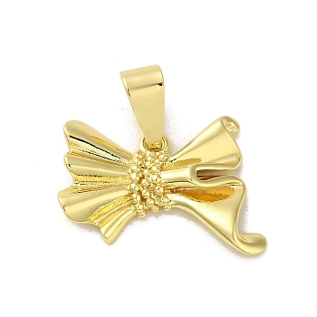 Rack Plating Brass Pendants, Long-Lasting Plated, Lead Free & Cadmium Free, Bowknot, Real 18K Gold Plated, 19.5x27x6mm, Hole: 9x4mm