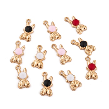 Light Gold Plated Alloy Enamel Pendants, Cadmium Free & Lead Free, Rabbit Charm, Mixed Color, 18x8.5x3mm, Hole: 2mm