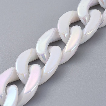 Handmade Acrylic Imitation Pearl Curb Chains, Twisted Chains, White, Links: 29x20.5x6.5mm, about 39.37 inch(1m)/strand