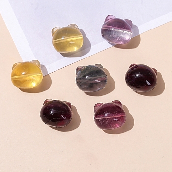 Natural Fluorite Carved Beads, Cat Shape, 13x15x13mm