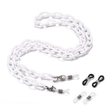 Eyeglasses Chains, Neck Strap for Eyeglasses, with Opaque Acrylic Cable Chains, 304 Stainless Steel Lobster Claw Clasps and Rubber Loop Ends, White, 27.75 inch(70.5cm)