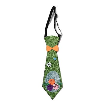 Easter Theme Egg Glitter Felt Necktie, Party Children Suit Neck Ties, for Boy, with Elastic Band, Green, Inner Diameter: 89~157mm