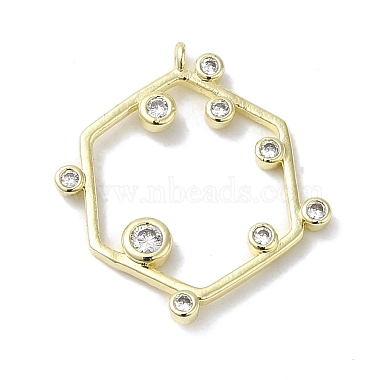 Real 14K Gold Plated Clear Hexagon Brass+Cubic Zirconia Pendants