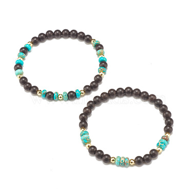 Ensemble de bracelets extensibles perlés en bois d'ébène naturel et jaspe impérial 2 pièces 2 styles(BJEW-JB07824)-4
