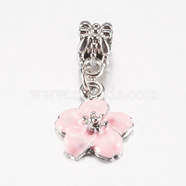 29mm Pink Flower Alloy+Enamel Dangle Beads
