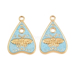 304 Stainless Steel Enamel Pendants, Triangle with Butterfly Charm, Real 18K Gold Plated, Ion Plating(IP), Long-Lasting Plated, Light Sky Blue, 28x20x2mm, Hole: 2.5mm(STAS-K293-39G-01)