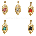 304 Stainless Steel Pave Cubic Zirconia Pendants, Ion Plating(IP), Leaf Charms, Mixed Color, Real 18K Gold Plated, 17x10mm, Hole: 1.5mm(CU-OY001-37G)