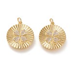 Brass Micro Pave Clear Cubic Zirconia Pendants, Cadmium Free & Lead Free, Long-Lasting Plated, Flat Round with 4 Leaf Clover, Golden, 21.5x19x1.9mm, Jump Ring: 4.5x0.8mm, 2.8mm Inner Diameter(ZIRC-K086-16G)
