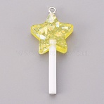 Resin Pendants, Imitation Lollipop, Star, Yellow, 41x20x7mm, Hole: 1.8mm(RESI-K008-B03)