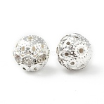 Brass Rhinestone Beads, Grade A, Silver Color Plated, Round, Crystal, 12mm in diameter, Hole: 1.5mm(RB-A011-12mm-01S)