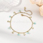Ocean Natural Shell Chip and 304 Stainless Steel Shell Shape Tassel Paperclip Chain Necklaces for Women, Golden, Turquoise, 9 inch(228mm)(AJEW-AN00810-01)