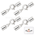 4 Sets 925 Sterling Silver Spring Ring Clasps, with Cord Ends, Silver, 9x7.5x3mm, Inner Diameter: 3.5mm(STER-BBC0001-25)