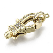 Brass Micro Pave Clear Cubic Zirconia Lobster Claw Clasps, with Bail Beads/Tube Bails, Nickel Free, Real 16K Gold Plated, 23x11x5mm, Hole: 2mm(KK-N227-49G-NF)