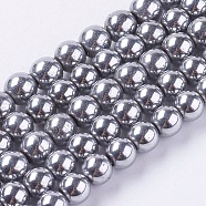 Magnetic Synthetic Hematite Beads Strands, Round, Silver Plated, Size: about 6mm in diameter, hole :1mm, about 68pcs/strand(X-G-H1097-1)