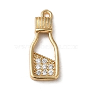 Brass Micro Pave Cubic Zirconia Pendants, Bottle Charm, Golden, 19.5x8x2mm, Hole: 1.2mm(KK-F865-21G)