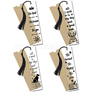 4Pcs Acrylic Bookmarks, Rectangle, 4Pcs Paper Bags, 4Pcs Polyester Tassel Decorations, Black, 120~150x6~55x0.5mm(AJEW-GL0001-73B)