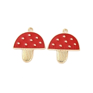 Golden Plated Alloy Enamel Pendants, Cadmium Free & Lead Free, Mushroom Charm, Red, 23x21x2mm, Hole: 1.8mm(ENAM-Z017-04G)