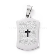 304 Stainless Steel Enamel Pendants, Rectangle with Cross & Word, Stainless Steel Color, 33.5x20.5x1.5mm, Hole: 4.5x9mm(STAS-G261-08P)