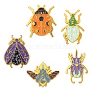 5Pcs 5 Style Alloy Enamel Brooches, Enamel Pin, with Butterfly Clutches, Insect & Ladybird/Ladybug, Golden, Mixed Color, 21~28x18~27x9.5mm, Pin: 1mm, 1pc/style(JEWB-LS0001-17)
