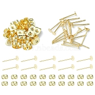 20Pcs 304 Stainless Steel Stud Earring Findings, Flat Round Pad Base Earring Settings, with 20Pcs Friction Ear Nuts, Golden, 3x0.3mm, Pin: 0.7mm(STAS-YW0001-42G)