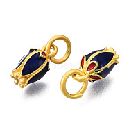 Alloy Enamel Charms, with Jump Rings, Matte Gold Color, Cadmium Free & Lead Free, Flower, Midnight Blue, 12x6x6mm, Jump Ring: 6x1mm, 4mm inner diameter(KK-N238-064A)